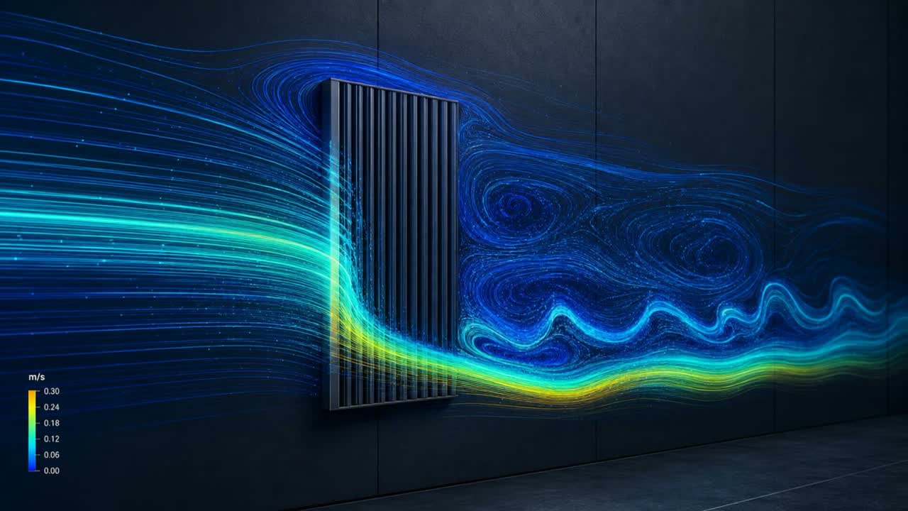Airflow and particle behaviour around an integrated architectural element