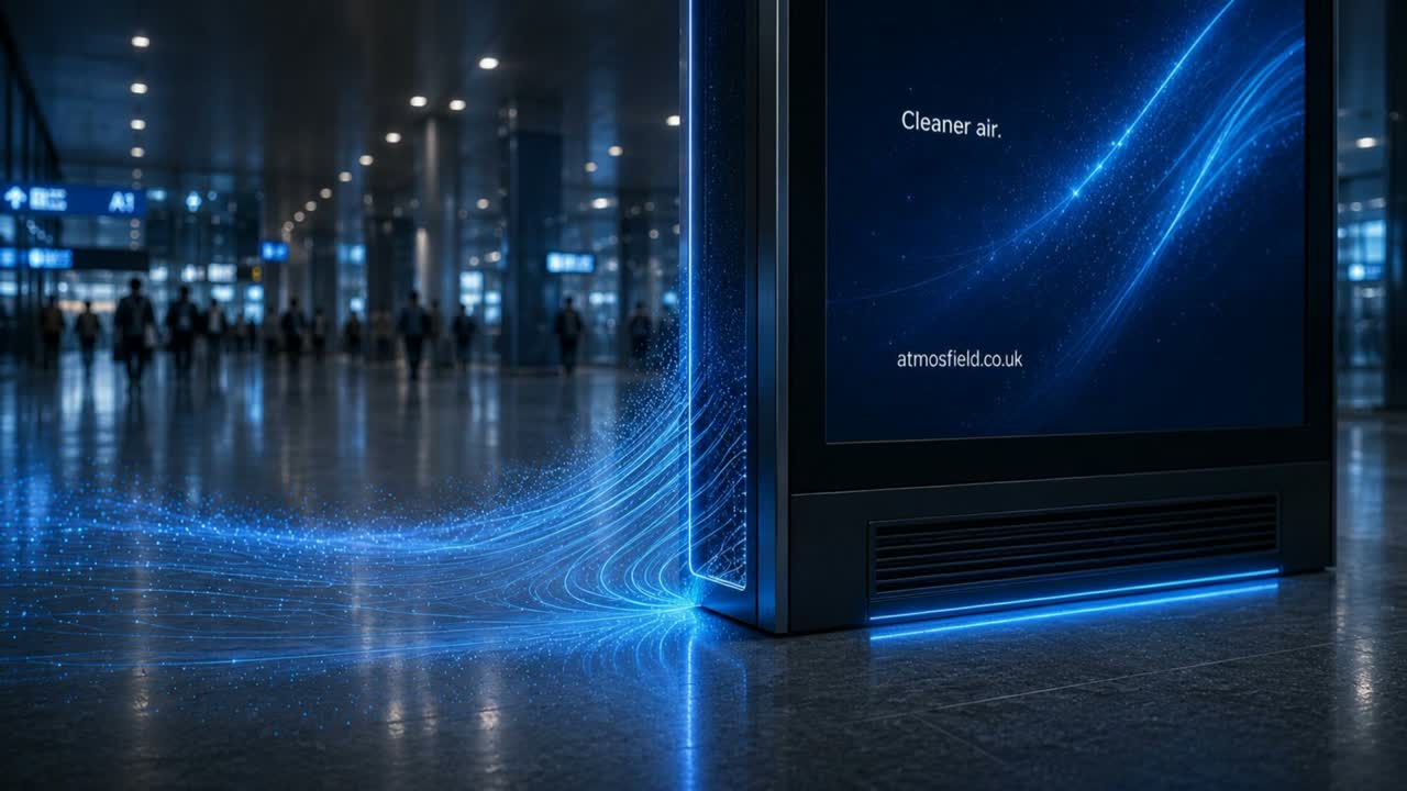 Digital media screens within a public interior