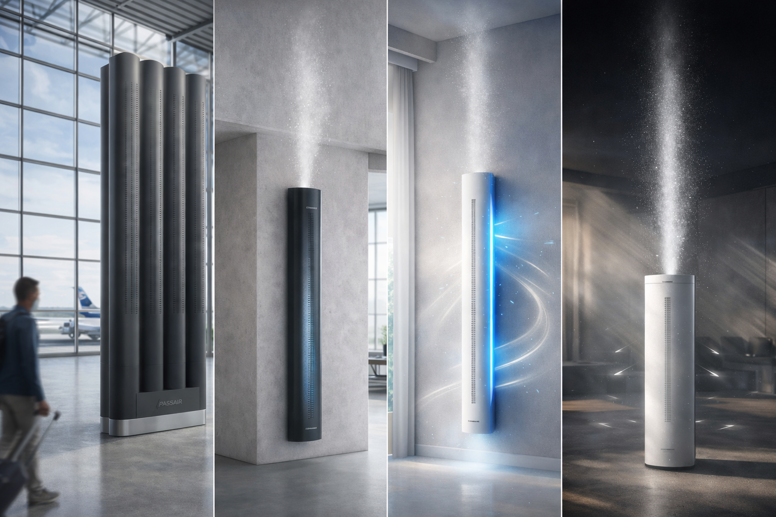Freestanding and wall-mounted PASSAIR formats in transport and interior environments