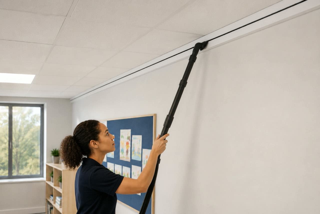 Airborne particles moving through interior light