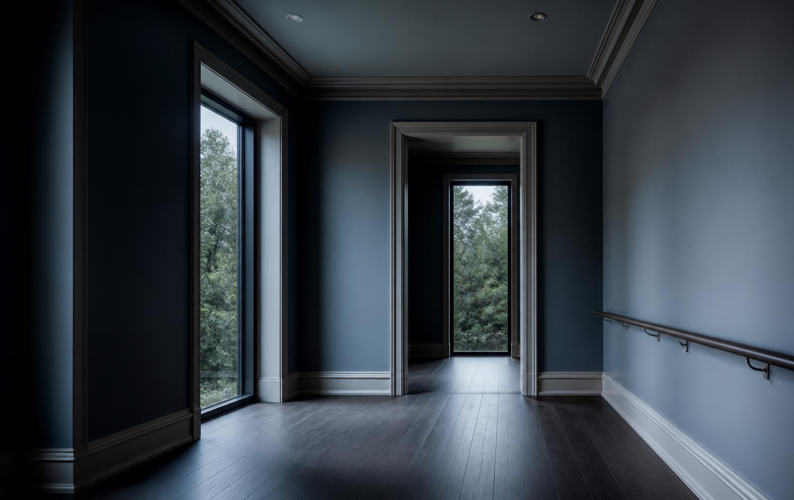 Interior showing window, door surround, rail and architectural edge perimeter zones
